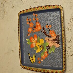Daher Decorated Ware Tin Metal Tray Cherry Blossom Butterfly Made In England